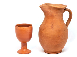 Earthenware Water Jug and Some Wine Glasses