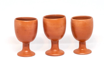 Earthenware Wine Glasses on White Background