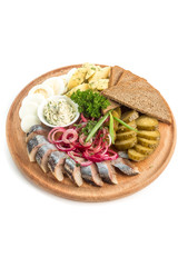 herring with vegetables Russian appetizer isolate on a white background