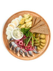 herring with vegetables Russian appetizer isolate on a white background