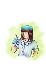 a nurse in a medical coat holds a syringe