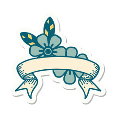 Fototapeta premium tattoo sticker with banner of flowers