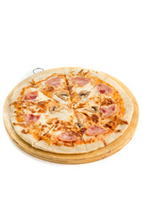 pizza with bacon and mushrooms isolate white background