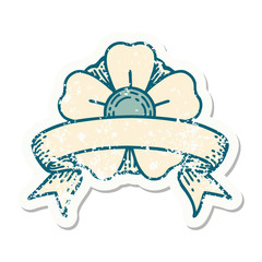 grunge sticker with banner of a flower
