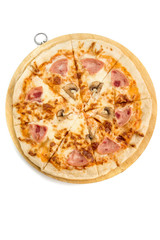 pizza with bacon and mushrooms isolate white background