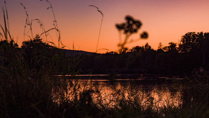 Sonnenuntergang im Sommer am See