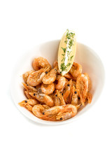 prawns with lemon on isolate white background
