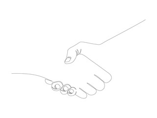 Continuous handshake line stock vector illustration isolated on white background. Business two arms one line.