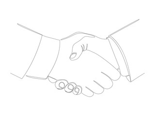 Handshake continuous line drawn. Business deal concept. Partnership and agreement symbol.Vector illustration isolated on white background. 