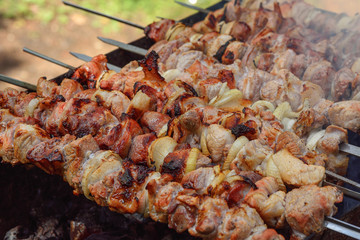 Barbecue on the grill. Close up. Selective focus.
