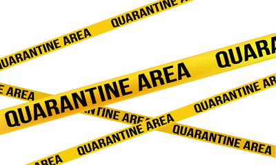 
A lot of yellow tapes with the inscription quarantine zone on a white background