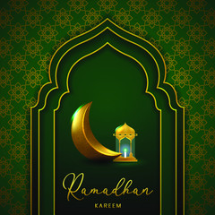 Ramadan kareem background illustration.Islamic ornament background.golden moon and lantern