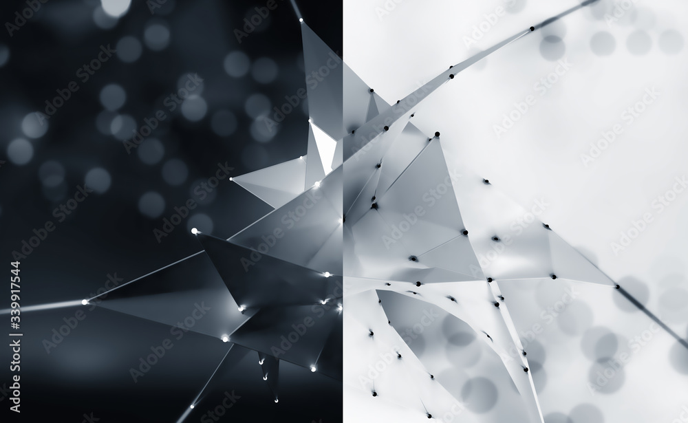Aufkleber abstract poster for high-tech interior. black-white design. border of light and shadow in polygonal 