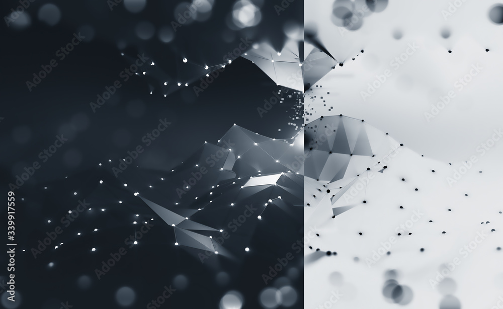 Aufkleber abstract poster for high-tech interior. black-white design. border of light and shadow in polygonal 
