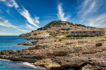 Holiday apartments on the coast of the Spanish Balearic island Mallorca near cala ratjada with view to the Mediterranean Sea