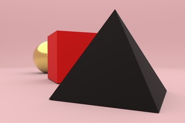 Fototapeta premium 3D shapes in black, gold and red colors