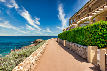 Way alongside holiday apartments on the spanish balearic island Mallorca near cala ratjada with...