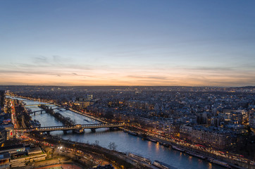 Panoramic view of the south of Paris during a sunset