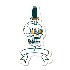 tattoo sticker with banner of a skull and dagger