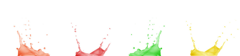 Set with splashes of different juices on white background. Banner design