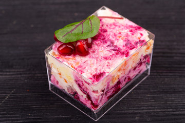 Salad with herring and boiled vegetables with mayonnaise