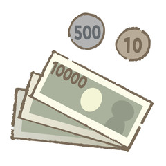 現金　一万円札と小銭