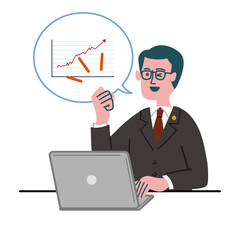 男性　士業　スーツ　パソコン　グラフ　株価　上昇