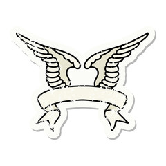 grunge sticker with banner of a wing