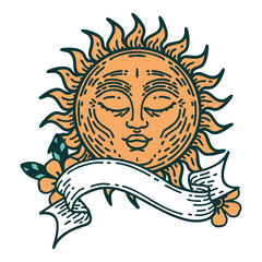 tattoo with banner of a sun