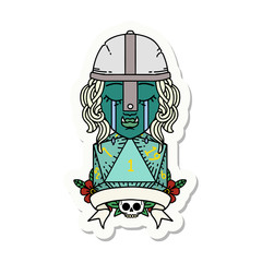 crying orc fighter character with natural one D20 roll sticker