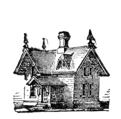 Victorian home illustration late1800s black and white drawing lineart.