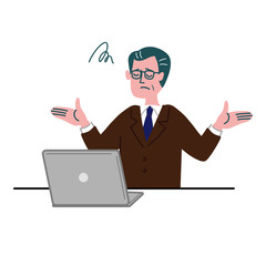 スーツ　男性　ミドルエイジ　パソコン　呆れている