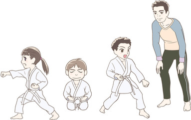 空手教室に通う子供達と父親