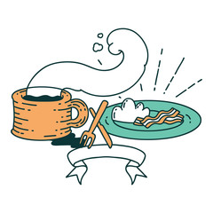 banner with tattoo style breakfast and coffee