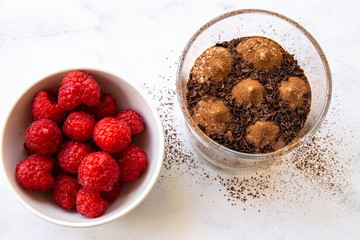 Chocolate moose with raspberry in the cup