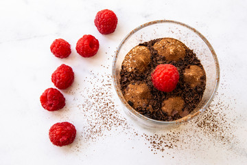 Chocolate moose with raspberry in the cup