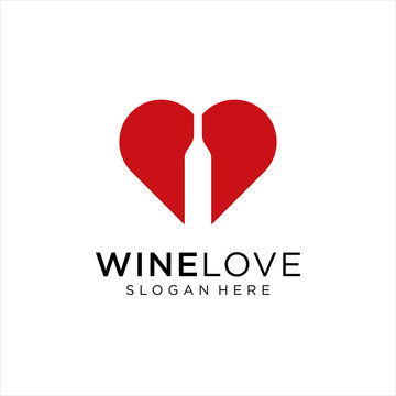 Love wine bottle logo design. Vector illustration.