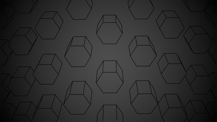 Obraz na płótnie Canvas Hexagon Black Background. Geometric 3d Backdrop. Thin line futuristic structure. Chemistry or science concept. Perspective geometric render. Sci-fi template. Stock vector illustration
