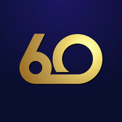 60 th anniversary numbers. 60 years old logotype. Shining golden congrats. Isolated abstract graphic design template. Creative congratulation, 3D digits. Up to 60%, -60% percent off discount concept.