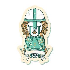 crying human fighter with natural one D20 dice illustration