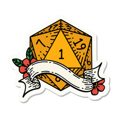 natural one d20 dice roll sticker