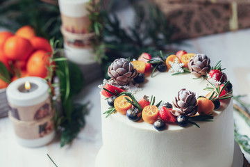 Christmas cake and candle