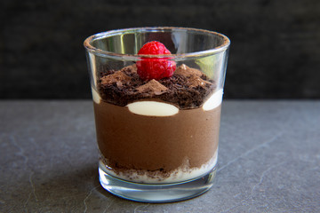 Chocolate moose with raspberry in the cup