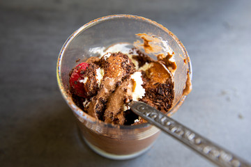 Chocolate moose with raspberry in the cup