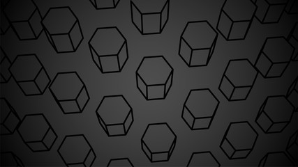Obraz na płótnie Canvas Hexagon Black Background. Geometric 3d Backdrop. Futuristic line structure. Chemistry or science concept. Perspective geometric render. Sci-fi banner template. Stock vector illustration