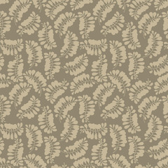 Beige leaves on beige background: floral seamless pattern, tender wallpaper and textile design. Vector graphics.