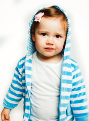 little cute curly latin girl posing cheerful isolated on white background, lifestyle people concept