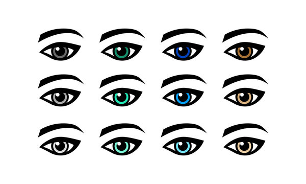 Eye green, gray, blue, brown vision icon set or lady s eye in simple design on an isolated background. EPS 10 vector