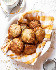 brown banana toffie muffins on a white background