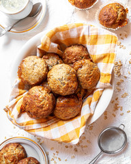 brown banana toffie muffins on a white background